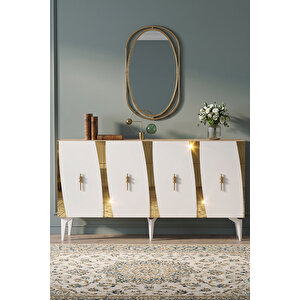 Ka1507dbg - Başari Konsol, Tv Sehpasi, Çok Amaçli Dolap Ve Kahve Köşesi̇ 150cm Safi̇rmeşe-beyaz-gold Safirmeşe-Beyaz-Gold