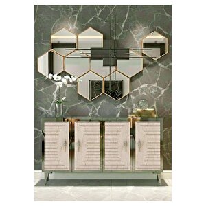 Ka1207bts - Kerem Konsol, Tv Sehpasi, Çok Amaçli Dolap Ve Kahve Köşesi̇ 120cm Beyaz-traverten-si̇lver Beyaz-Traverten-Silver