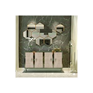 Ka1207bts - Kerem Konsol, Tv Sehpasi, Çok Amaçli Dolap Ve Kahve Köşesi̇ 120cm Beyaz-traverten-si̇lver Beyaz-Traverten-Silver