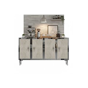 Ka1207bts - Kerem Konsol, Tv Sehpasi, Çok Amaçli Dolap Ve Kahve Köşesi̇ 120cm Beyaz-traverten-si̇lver Beyaz-Traverten-Silver