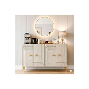 Ka1209btg - Kanel Konsol ,tv Sehpasi , Çok Amaçli Dolap, Kahve Köşesi̇ 120cm Beyaz-traverten-gold Beyaz-Traverten-Gold