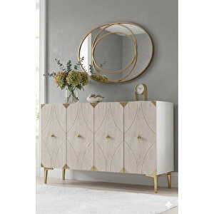 Ka1297btg - Eli̇fa Konsol, Tv Sehpasi, Çok Amaçli Dolap Ve Kahve Köşesi̇ 120cm Beyaz-traverten-gold Beyaz-Traverten-Gold