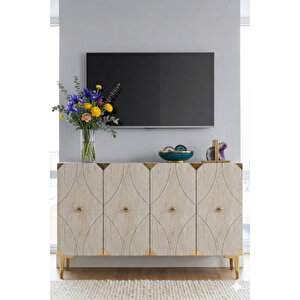 Ka1297btg - Eli̇fa Konsol, Tv Sehpasi, Çok Amaçli Dolap Ve Kahve Köşesi̇ 120cm Beyaz-traverten-gold Beyaz-Traverten-Gold