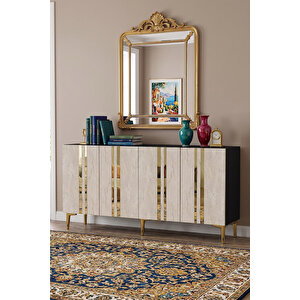 Ka1530atg - Sofi̇a Konsol, Tv Sehpasi, Çok Amaçli Dolap Ve Kahve Köşesi̇ 150cm Antrasi̇t-traverten-gold Gold