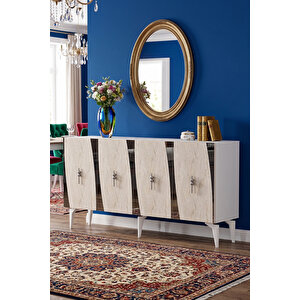 Ka1507bts - Başari Konsol, Tv Sehpasi, Çok Amaçli Dolap Ve Kahve Köşesi̇ 150cm Beyaz-traverten-si̇lver Beyaz-Traverten-Silver