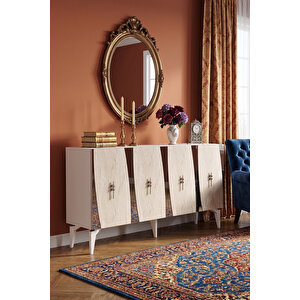 Ka1507bts - Başari Konsol, Tv Sehpasi, Çok Amaçli Dolap Ve Kahve Köşesi̇ 150cm Beyaz-traverten-si̇lver Beyaz-Traverten-Silver