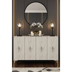 Ka1217bts-ayshe Konsol ,tv Sehpasi , Çok Amaçli Dolap, Kahve Köşesi̇ 120cm Beyaz-traverten-si̇lver Beyaz-Traverten-Silver