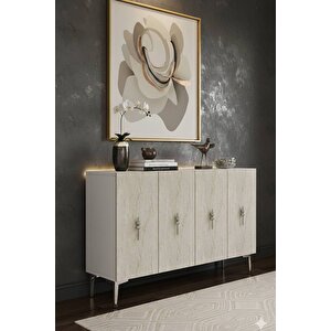 Ka1217bts-ayshe Konsol ,tv Sehpasi , Çok Amaçli Dolap, Kahve Köşesi̇ 120cm Beyaz-traverten-si̇lver Beyaz-Traverten-Silver