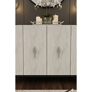 Ka1217bts-ayshe Konsol ,tv Sehpasi , Çok Amaçli Dolap, Kahve Köşesi̇ 120cm Beyaz-traverten-si̇lver Beyaz-Traverten-Silver