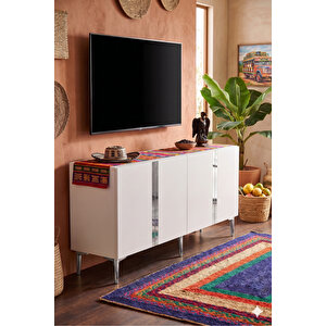 Ka1598bs - Cherry Konsol, Tv Sehpasi, Çok Amaçli Dolap Ve Kahve Köşesi̇ 150cm Beyaz-si̇lver Beyaz 03