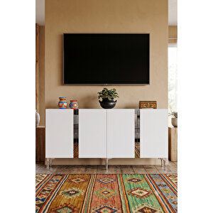 Ka1598bs - Cherry Konsol, Tv Sehpasi, Çok Amaçli Dolap Ve Kahve Köşesi̇ 150cm Beyaz-si̇lver Beyaz 03