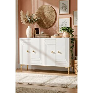 Ka1209bg - Kanel Konsol ,tv Sehpasi , Çok Amaçli Dolap, Kahve Köşesi̇ 120cm Beyaz-gold 64192