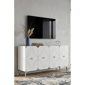 Ka1297bs - Eli̇fa Konsol, Tv Sehpasi, Çok Amaçli Dolap Ve Kahve Köşesi̇ 120cm Beyaz-si̇lver 64081