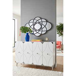 Ka1297bs - Eli̇fa Konsol, Tv Sehpasi, Çok Amaçli Dolap Ve Kahve Köşesi̇ 120cm Beyaz-si̇lver 64081