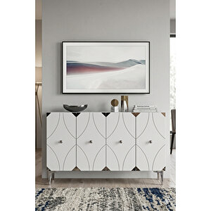 Ka1297bs - Eli̇fa Konsol, Tv Sehpasi, Çok Amaçli Dolap Ve Kahve Köşesi̇ 120cm Beyaz-si̇lver 64081