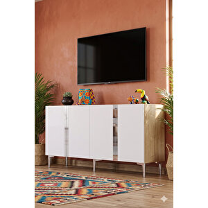 Ka1598dbs - Cherry Konsol, Tv Sehpasi, Çok Amaçli Dolap Ve Kahve Köşesi̇ 150cm Safi̇rmeşe-beyaz-si̇lver Safir
