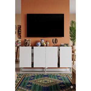 Ka1598dbs - Cherry Konsol, Tv Sehpasi, Çok Amaçli Dolap Ve Kahve Köşesi̇ 150cm Safi̇rmeşe-beyaz-si̇lver Safir