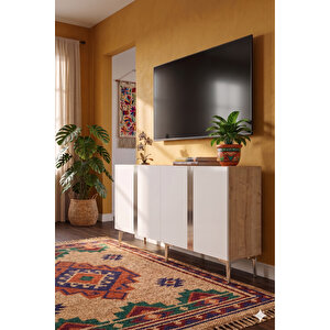 Ka1598dbs - Cherry Konsol, Tv Sehpasi, Çok Amaçli Dolap Ve Kahve Köşesi̇ 150cm Safi̇rmeşe-beyaz-si̇lver Safir