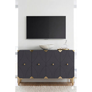 Ka1297ag - Eli̇fa Konsol, Tv Sehpasi, Çok Amaçli Dolap Ve Kahve Köşesi̇ 120cm Antrasi̇t-gold Gold