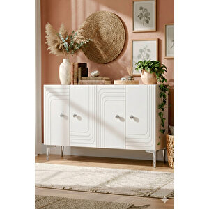 Ka1209bs - Kanel Konsol ,tv Sehpasi , Çok Amaçli Dolap, Kahve Köşesi̇ 120cm Beyaz-si̇lver 64081