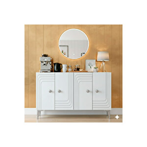 Ka1209bs - Kanel Konsol ,tv Sehpasi , Çok Amaçli Dolap, Kahve Köşesi̇ 120cm Beyaz-si̇lver 64081