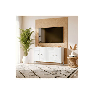 Ka1209bs - Kanel Konsol ,tv Sehpasi , Çok Amaçli Dolap, Kahve Köşesi̇ 120cm Beyaz-si̇lver 64081
