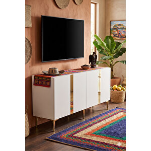 Ka1598bg - Cherry Konsol, Tv Sehpasi, Çok Amaçli Dolap Ve Kahve Köşesi̇ 150cm Beyaz-gold Gold 04