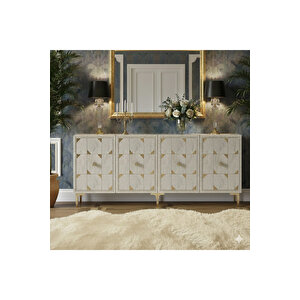 Ka1523btg - Rabbi̇t Konsol ,tv Sehpasi , Çok Amaçli Dolap, Kahve Köşesi̇ 150 Cm Beyaz-traverten-gold Beyaz-Traverten-Gold