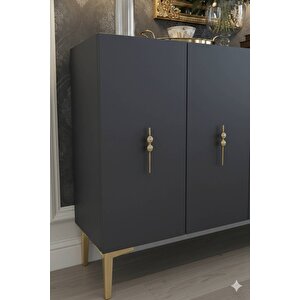 Ka1217ag - Ayshe Konsol ,tv Sehpasi , Çok Amaçli Dolap, Kahve Köşesi̇ 120 Cm Antrasi̇t-gold Gold
