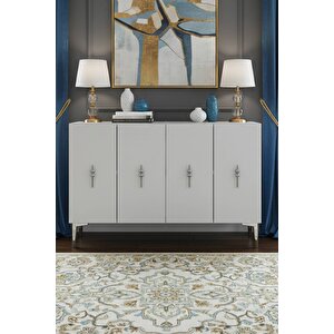 Ka1217bs - Ayshe Konsol ,tv Sehpasi , Çok Amaçli Dolap, Kahve Köşesi̇ 120 Cm Beyaz-si̇lver 64081
