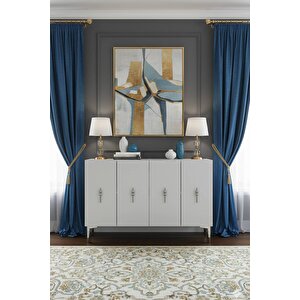 Ka1217bs - Ayshe Konsol ,tv Sehpasi , Çok Amaçli Dolap, Kahve Köşesi̇ 120 Cm Beyaz-si̇lver 64081