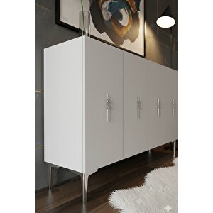 Ka1217bs - Ayshe Konsol ,tv Sehpasi , Çok Amaçli Dolap, Kahve Köşesi̇ 120 Cm Beyaz-si̇lver 64081