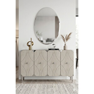 Ka1297bts - Eli̇fa Konsol, Tv Sehpasi, Çok Amaçli Dolap Ve Kahve Köşesi̇ 120cm Beyaz-traverten-si̇lver Beyaz-Traverten-Silver