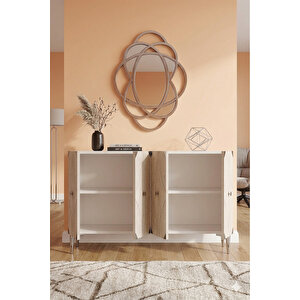 Ka1297bts - Eli̇fa Konsol, Tv Sehpasi, Çok Amaçli Dolap Ve Kahve Köşesi̇ 120cm Beyaz-traverten-si̇lver Beyaz-Traverten-Silver