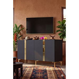 Ka1598ag - Cherry Konsol, Tv Sehpasi, Çok Amaçli Dolap Ve Kahve Köşesi̇ 150cm Antrasi̇t-gold Antrasit Gold