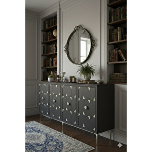 Ka1523as - Rabbi̇t Konsol ,tv Sehpasi , Çok Amaçli Dolap, Kahve Köşesi̇ 150 Cm Antrasi̇t-si̇lver Silver