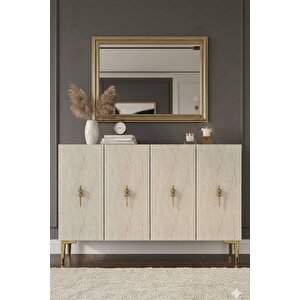 Ka1217btg - Ayshe Konsol ,tv Sehpasi , Çok Amaçli Dolap, Kahve Köşesi̇ 120 Cm Beyaz-traverten-gold Beyaz-Traverten-Gold