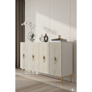 Ka1217btg - Ayshe Konsol ,tv Sehpasi , Çok Amaçli Dolap, Kahve Köşesi̇ 120 Cm Beyaz-traverten-gold Beyaz-Traverten-Gold