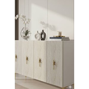 Ka1217btg - Ayshe Konsol ,tv Sehpasi , Çok Amaçli Dolap, Kahve Köşesi̇ 120 Cm Beyaz-traverten-gold Beyaz-Traverten-Gold