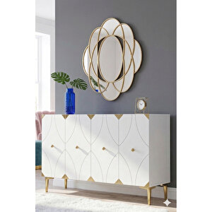 Ka1297bg - Eli̇fa Konsol, Tv Sehpasi, Çok Amaçli Dolap Ve Kahve Köşesi̇ 120cm Beyaz-gold 64192