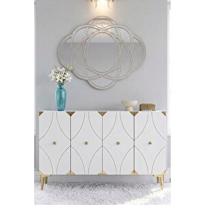 Ka1297bg - Eli̇fa Konsol, Tv Sehpasi, Çok Amaçli Dolap Ve Kahve Köşesi̇ 120cm Beyaz-gold 64192