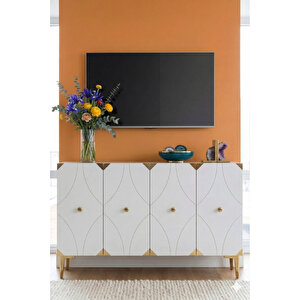 Ka1297bg - Eli̇fa Konsol, Tv Sehpasi, Çok Amaçli Dolap Ve Kahve Köşesi̇ 120cm Beyaz-gold 64192