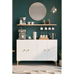 Ka1204b - Squarel Konsol, Tv Sehpasi, Çok Amaçli Dolap Ve Kahve Köşesi̇ 120cm Beyaz Beyaz 02