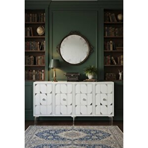 Ka1523bs - Rabbi̇t Konsol ,tv Sehpasi , Çok Amaçli Dolap, Kahve Köşesi̇ 150 Cm Beyaz-si̇lver Beyaz 03