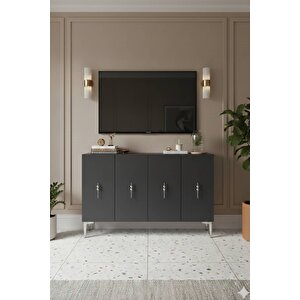 Ka1217as - Ayshe Konsol ,tv Sehpasi , Çok Amaçli Dolap, Kahve Köşesi̇ 120 Cm Antrasi̇t-si̇lver Silver