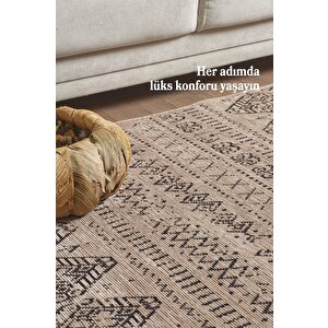 Bej İskandinav Şönil Halı Kaymaz Taban Yıkanabilir Salon Halısı Mutfak Yolluk 120x450 cm