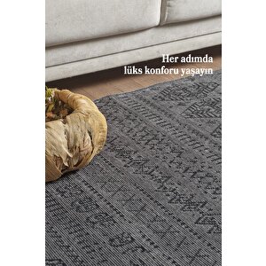 Antrasit İskandinav Şönil Halı Kaymaz Taban Yıkanabilir Salon Halısı Mutfak Yolluk 160x200 cm