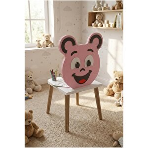 Falez Happy Face Çocuk Sandalyesi, Ahşap Ayaklı, Sevimli Figürlü Pembe