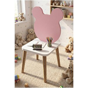 Falez Happy Face Çocuk Sandalyesi, Ahşap Ayaklı, Sevimli Figürlü Pembe