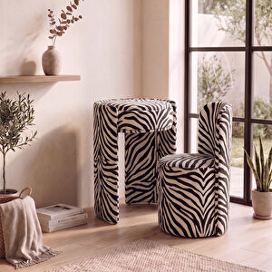 Lady LED Işıklı Puflu Makyaj Standı Zebra Zebra